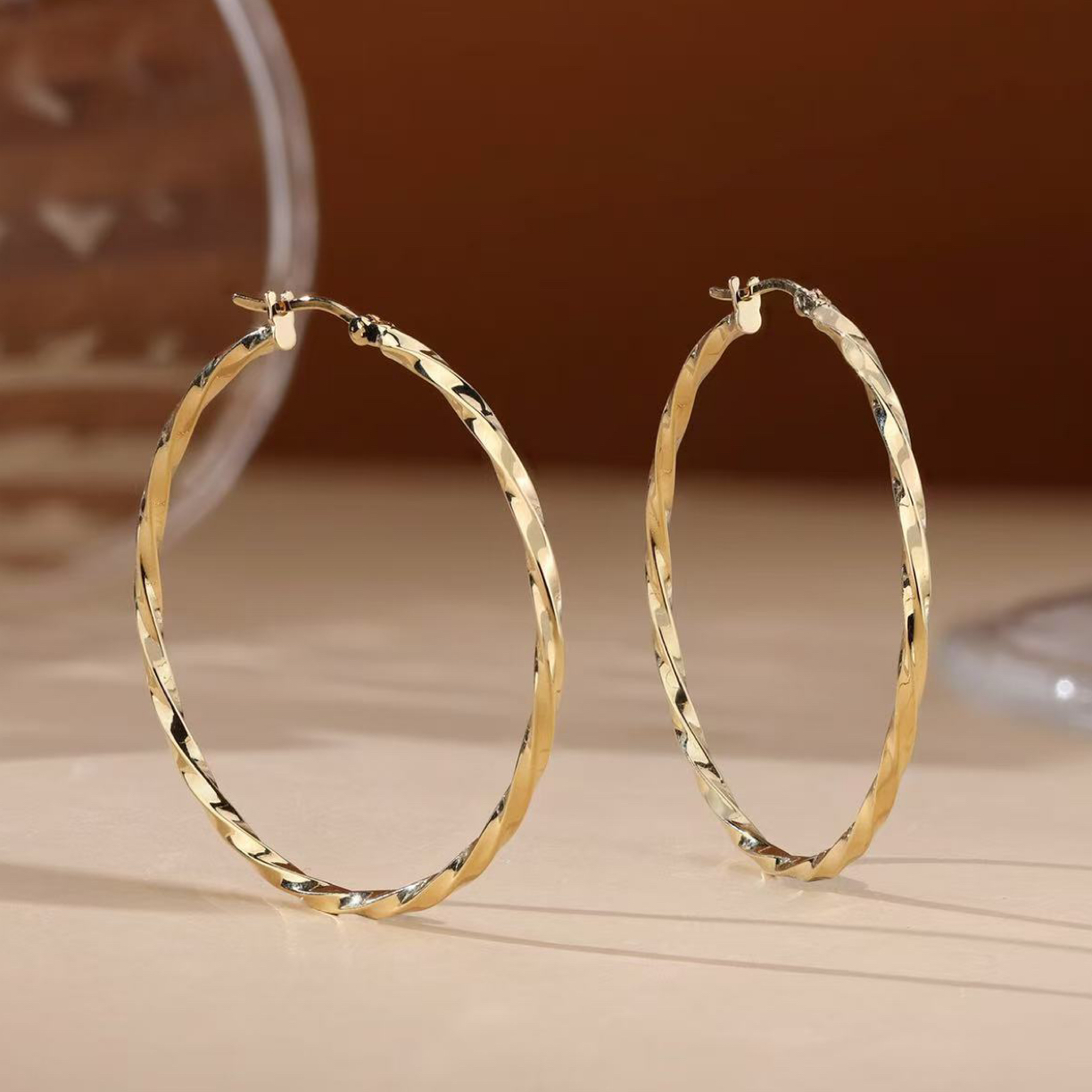 【18K金】莫比乌斯大耳圈40mm网红麻花欧美百搭气质高级大耳环个性