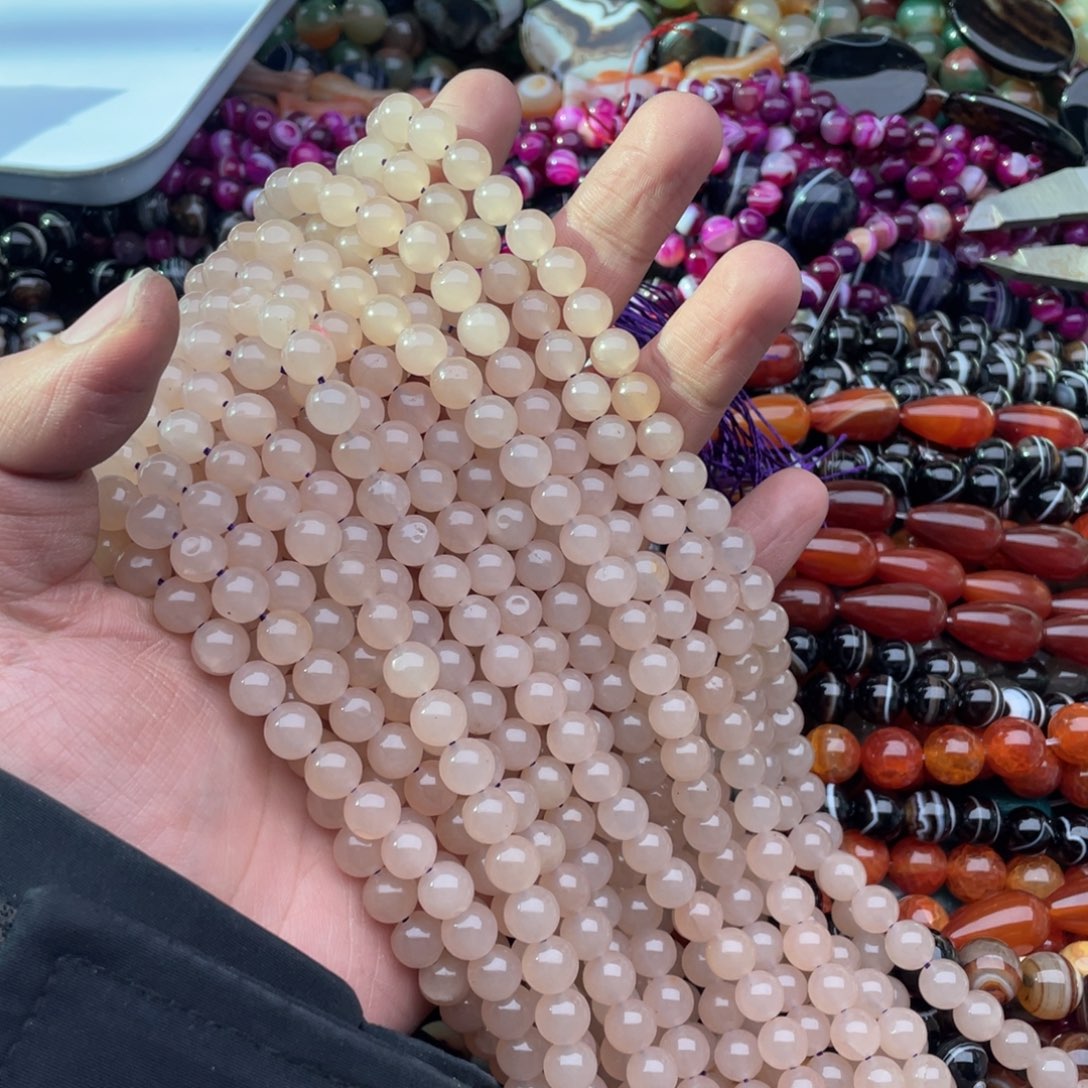 玛瑙/玉髓珠宝半成品未镶嵌两条装8mm藕粉玉髓圆珠