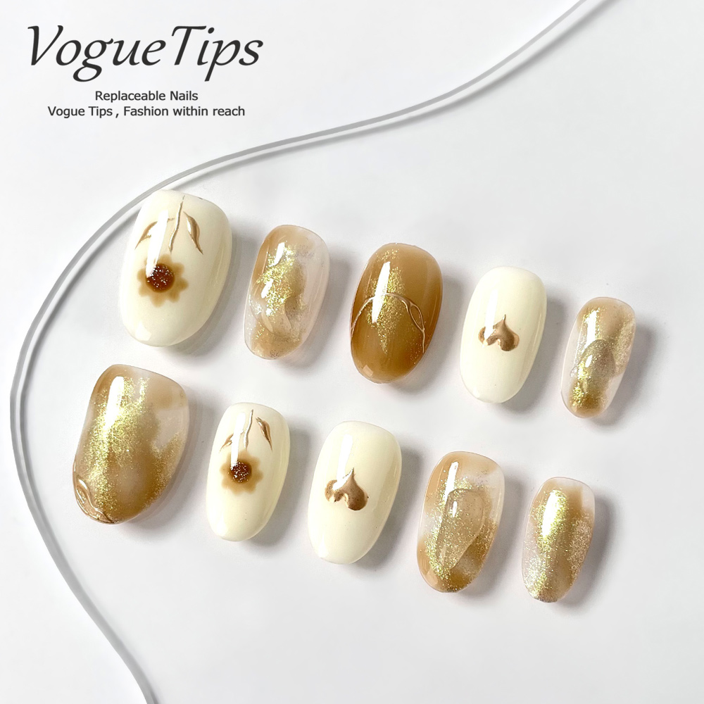 VogueTips 向阳花简约ins风穿戴甲高级感显白手工美甲片短圆ZB647