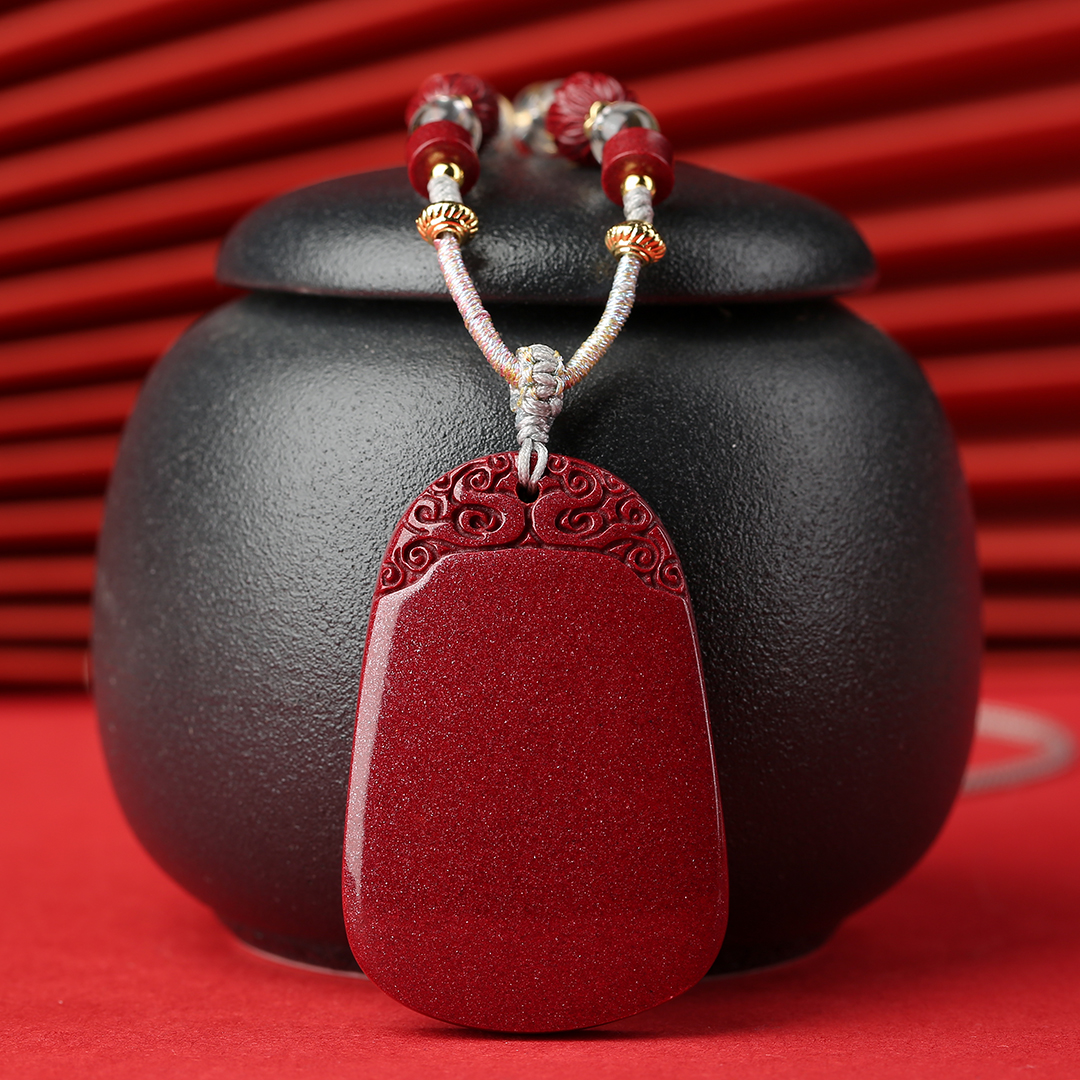 天然辰砂正宗朱砂无事牌毛衣链吊坠紫晶砂女士纯手工编制项链