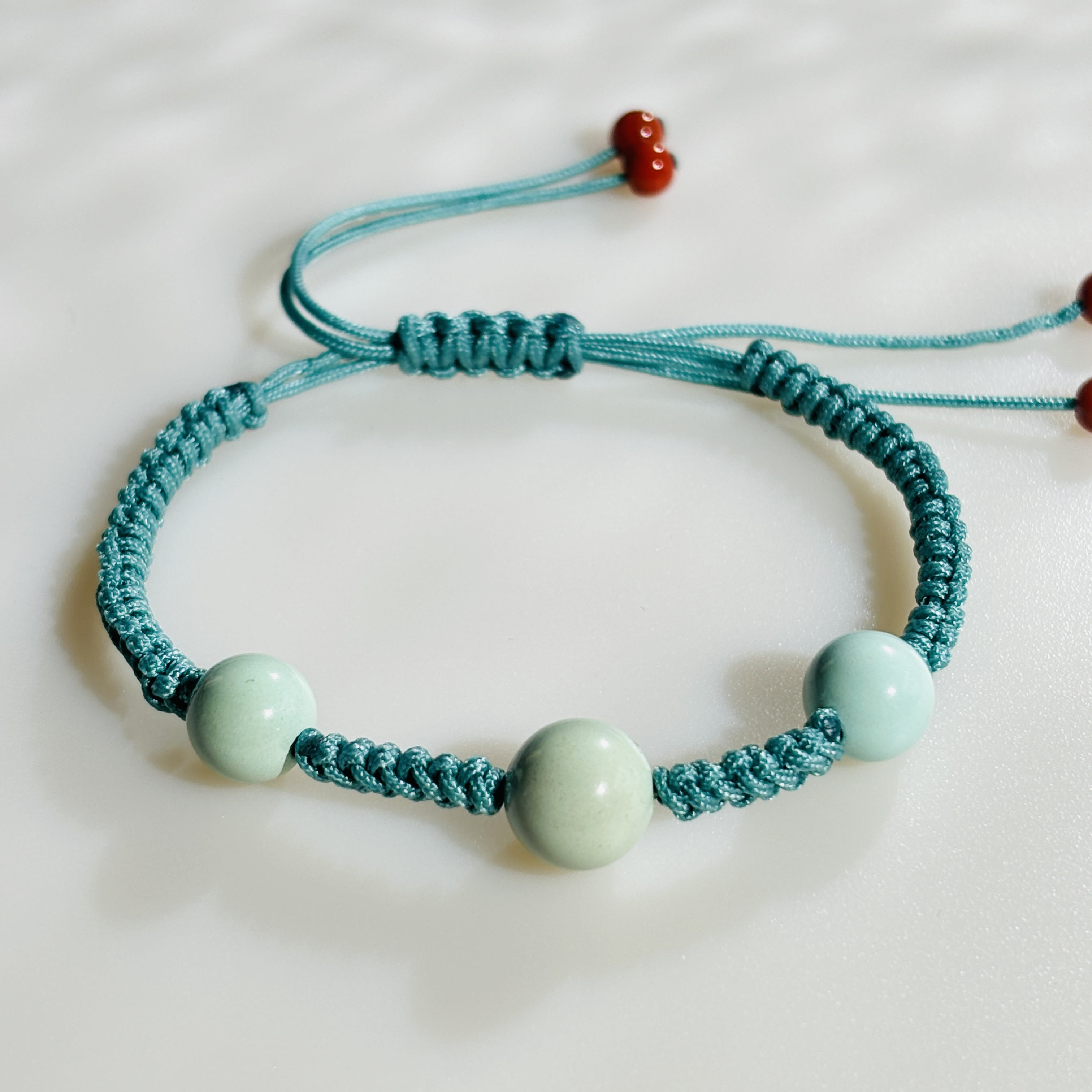 湖北十堰石界绿松石圆珠手串手链直径 7.7mm8.7mm时尚编绳手工