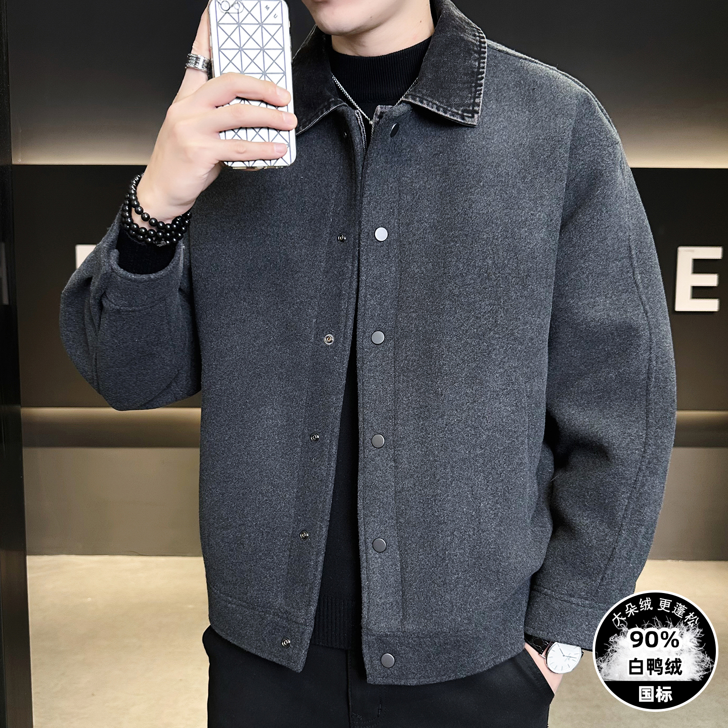 TUCANO/啄木鳥翻领厚款男士风衣潮流修身秋季上衣时尚百搭款羽绒