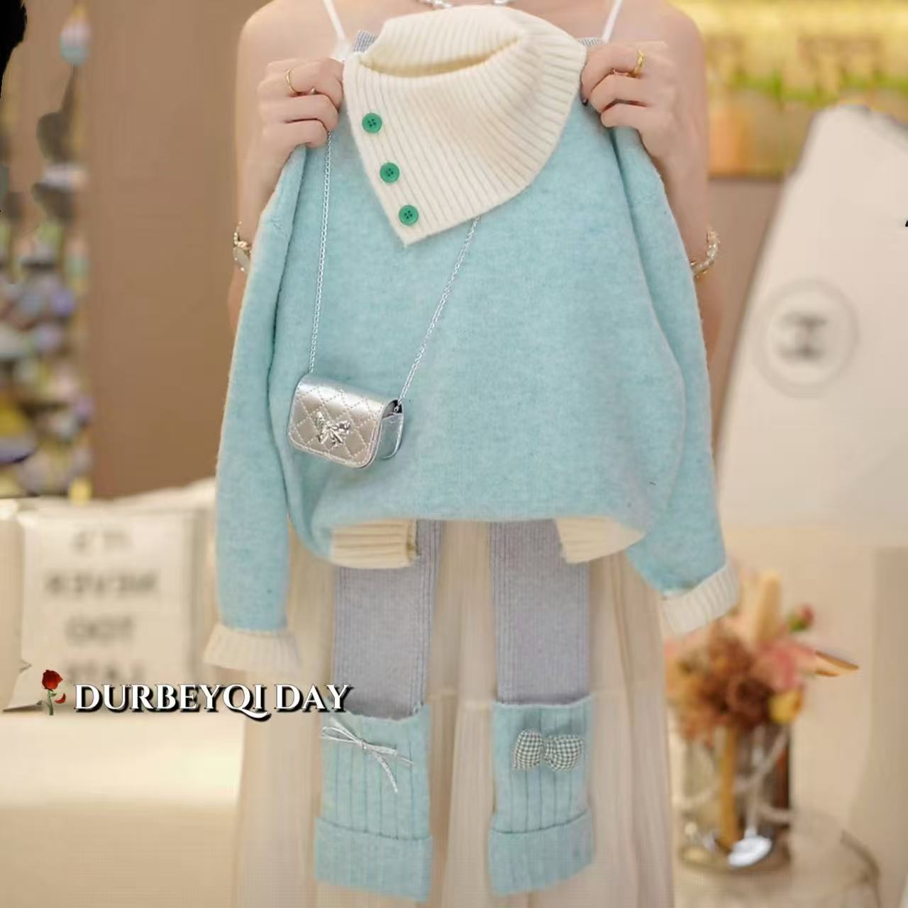 女童2026秋季新款斜领慵懒风毛衣针织裤套装5699