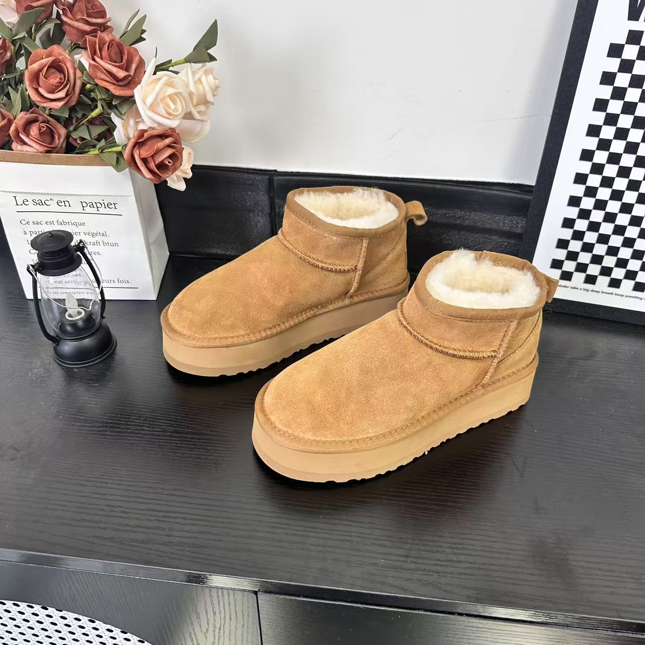 冬季新款时尚休闲女鞋百搭潮流加绒保暖雪地靴防滑厚底6109