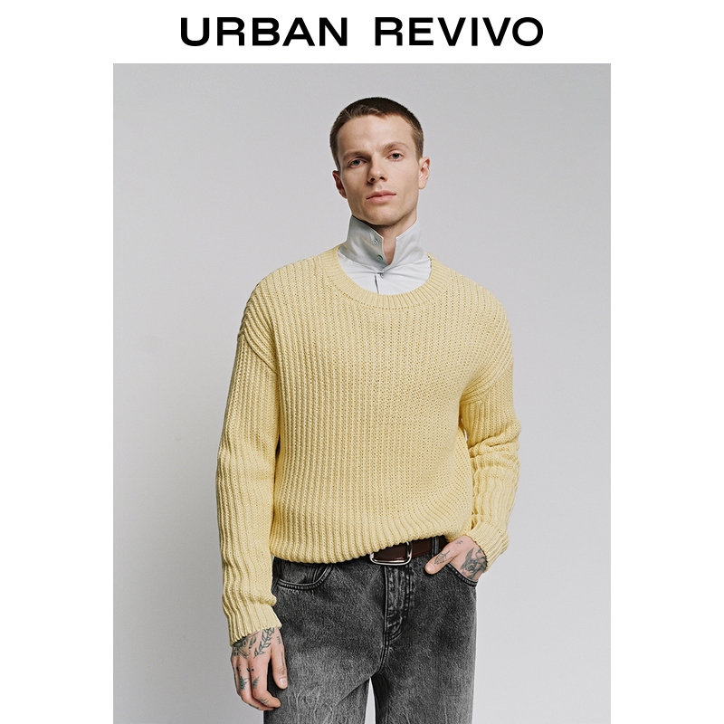 UR2025秋季新款男多巴胺休闲肌理感棉质短款针织衫UMA950006