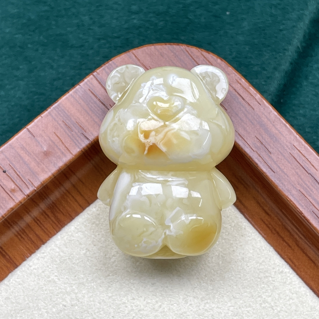 天然琥珀蜜蜡白蜡妖花小熊（抖音基地发货，带证书）