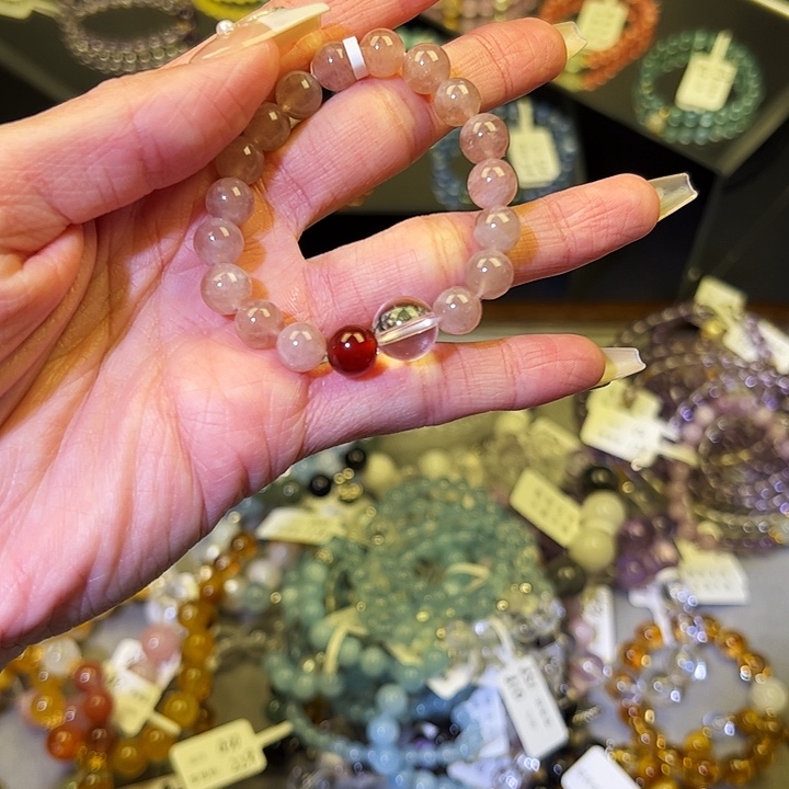 水晶手链银S925镶嵌紫妈粉080