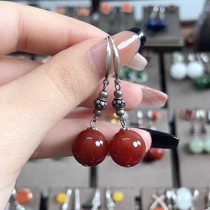 玛瑙/玉髓耳饰银S925镶嵌12左右