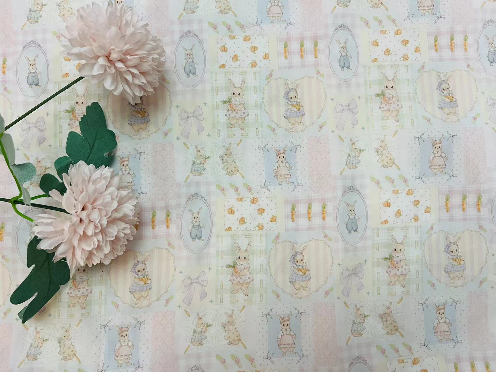 40支纯天丝紧赛纺设计师款可爱兔子洛丽塔衬衣肠圈床品印花布