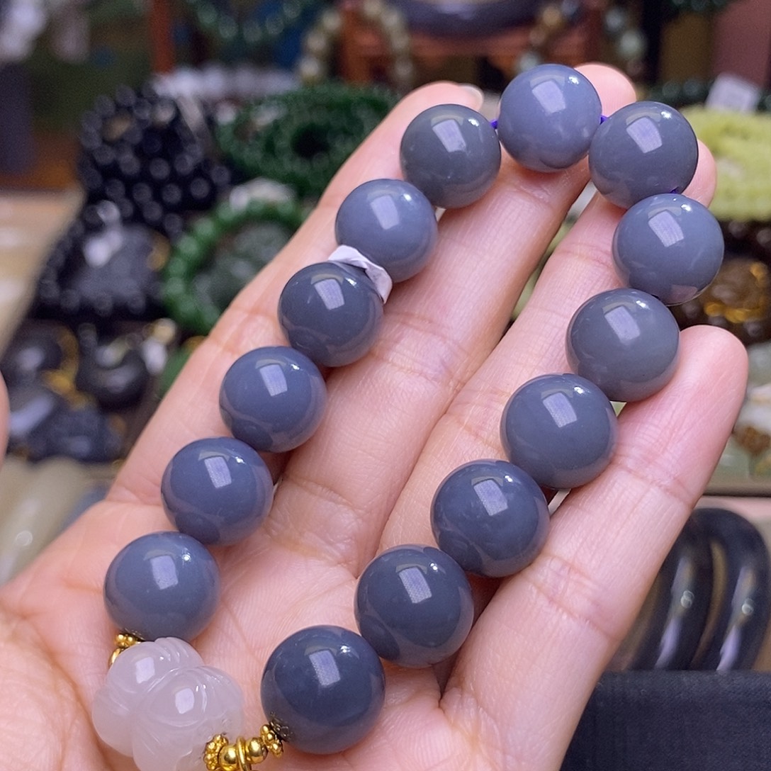 和田玉未镶嵌颈饰浓烟紫脂膏级手链约12MM