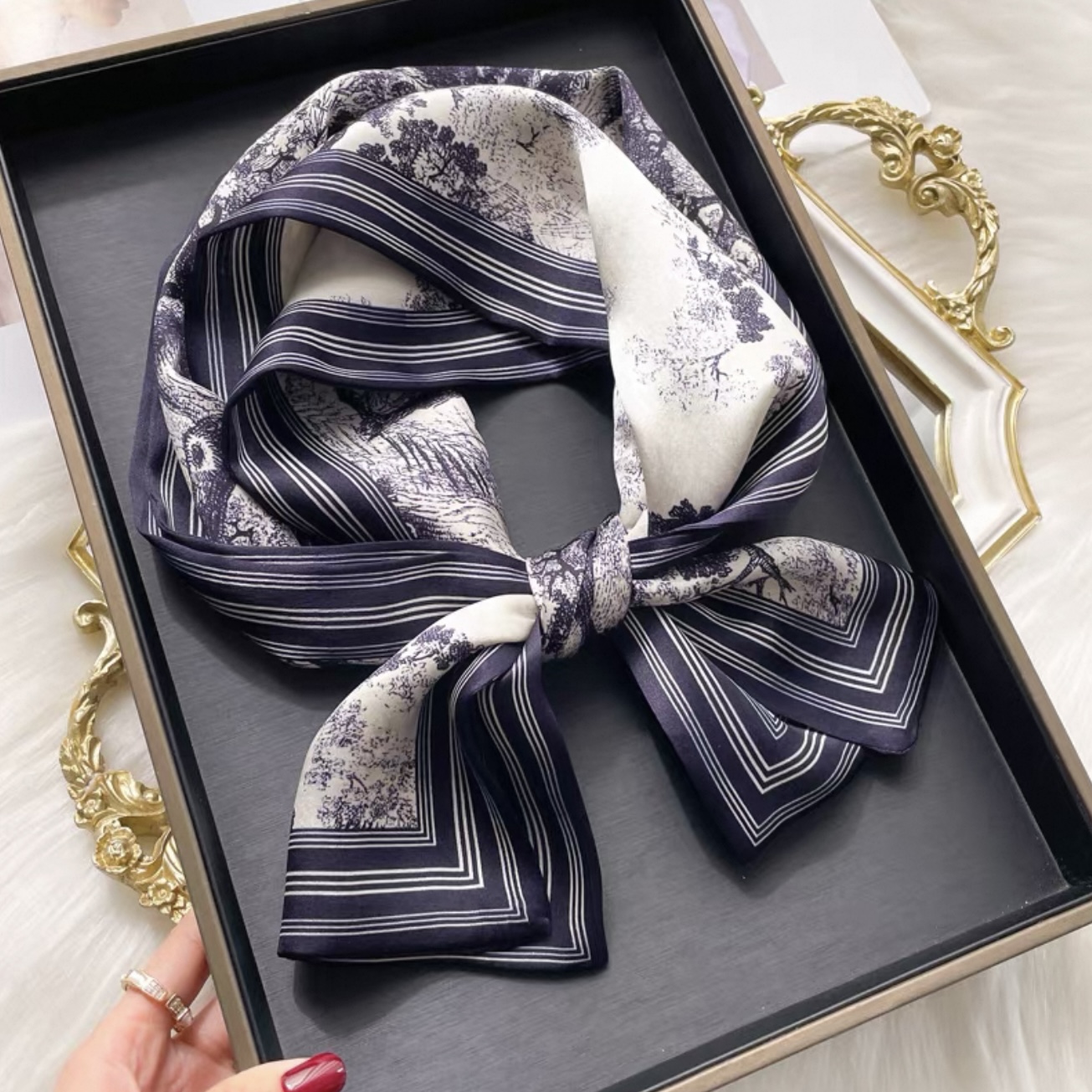 【佳佳专属】桑蚕丝双面蓝色兽王145长巾飘带女士丝巾真丝围巾J215