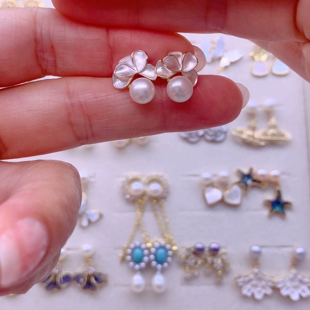 合金淡水珍珠耳饰