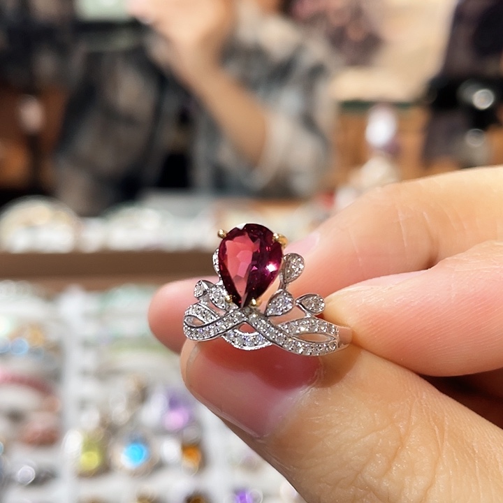 石榴石戒指银S925镶嵌戴妃款