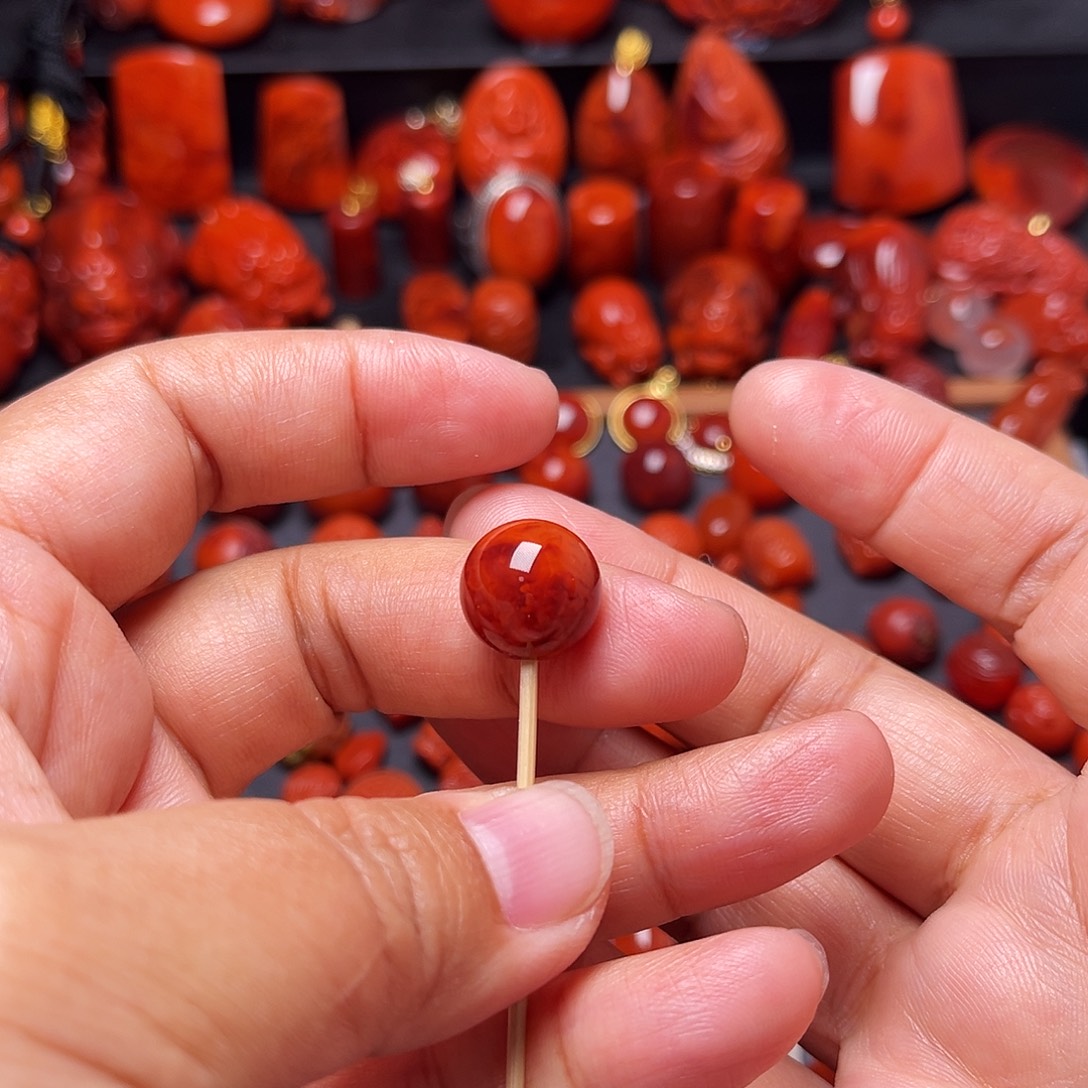 南红玛瑙未镶嵌配饰火焰纹圆珠13.4mm