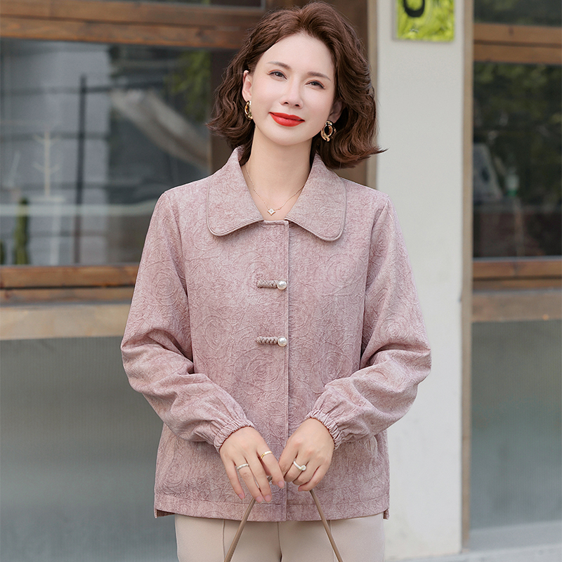 中老年女装中老年休闲衬衫套装开衫中年短款毛呢外套