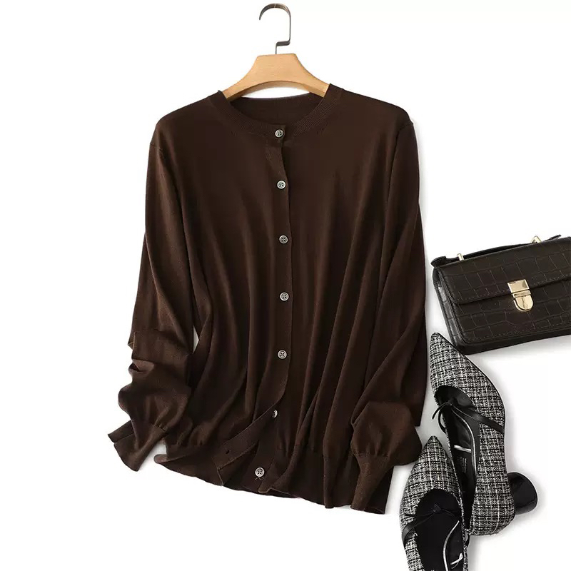 【北觅】春季新款天丝羊毛针织开衫女款圆领显瘦百搭简约纯色薄款