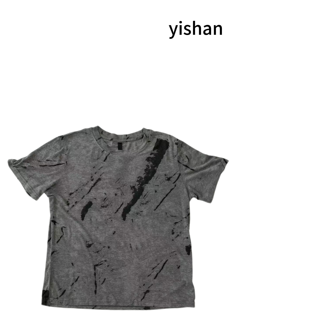 扎染灰色T恤时尚休闲夏季复古宽松设计师圆领水墨女士做旧高奢