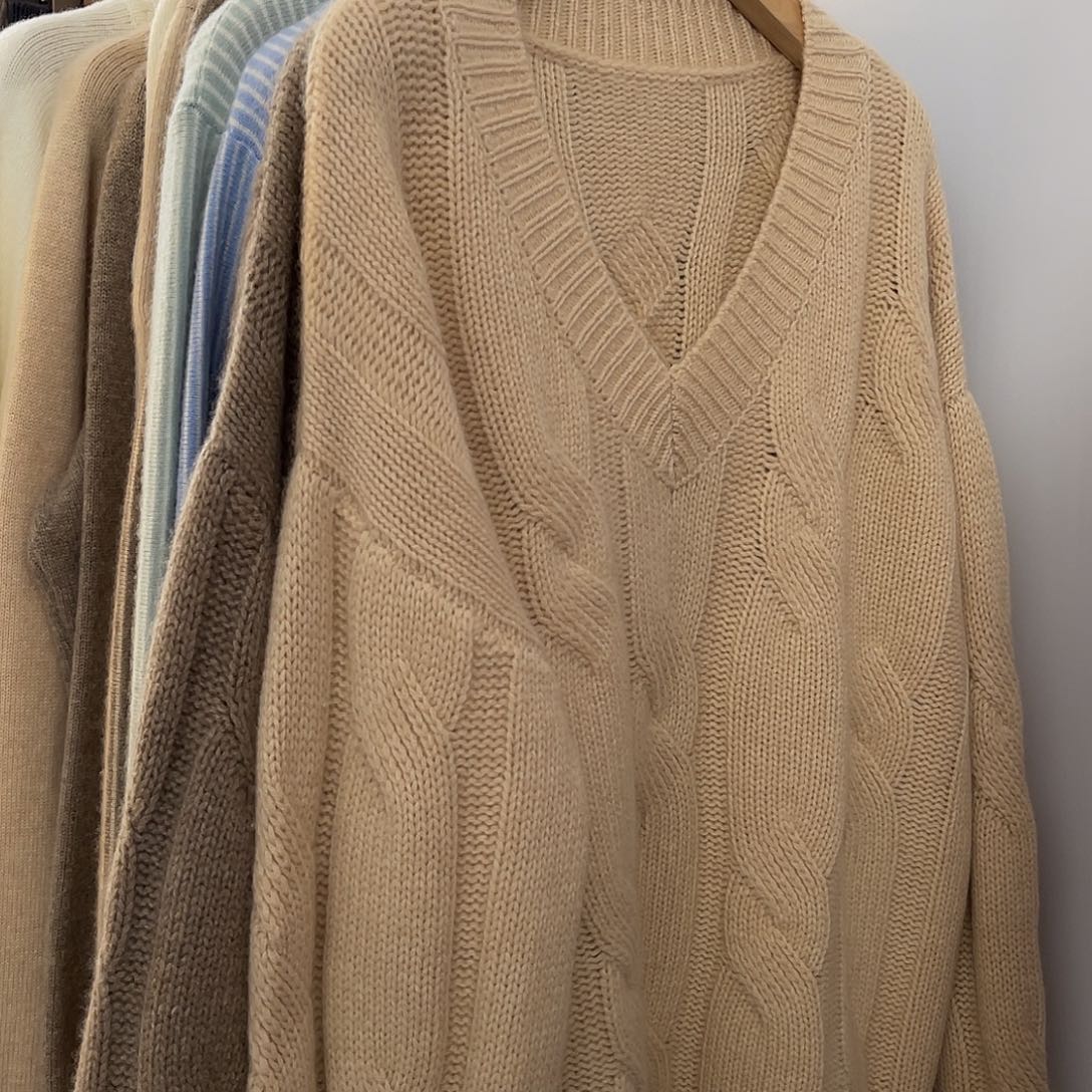 V领 大麻花 羊绒衫