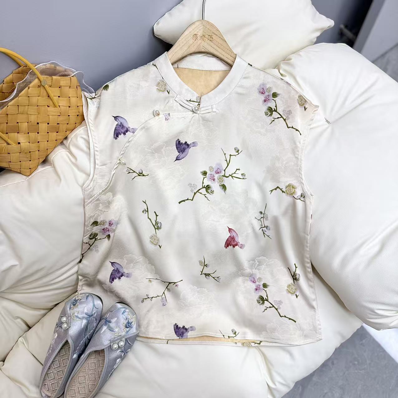 【牡丹】飞飞袖提花夏季成人立领衬衫斜襟奥黛上衣