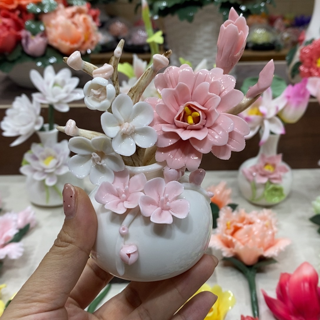 摆件陶瓷手工花摆件