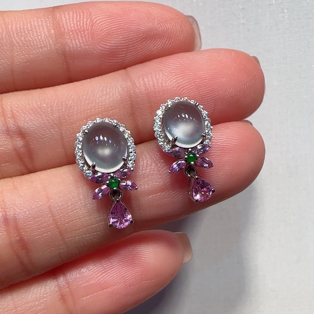 翡翠18K金镶嵌耳钉耳钉