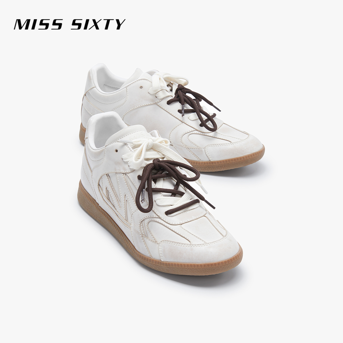 Miss Sixty2025夏季新款休闲鞋女复古做旧擦色设计双拼鞋带脏脏鞋