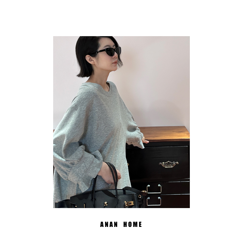 春季显瘦时尚百搭休闲时髦花边袖口宽松中长款连衣裙女 1189