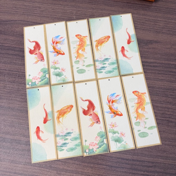 【锦鲤书签】双面加厚带包边书签（有流苏）到手2包10张可配框