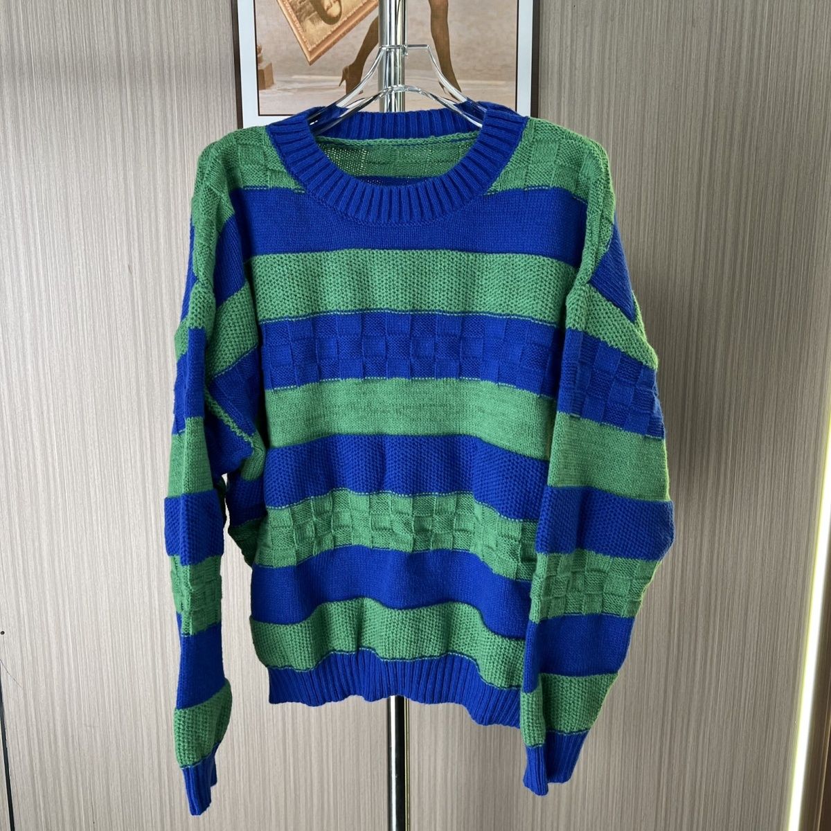 9609撤柜上衣慵懒毛衣圆领女装外穿撞色秋冬条纹针织衫