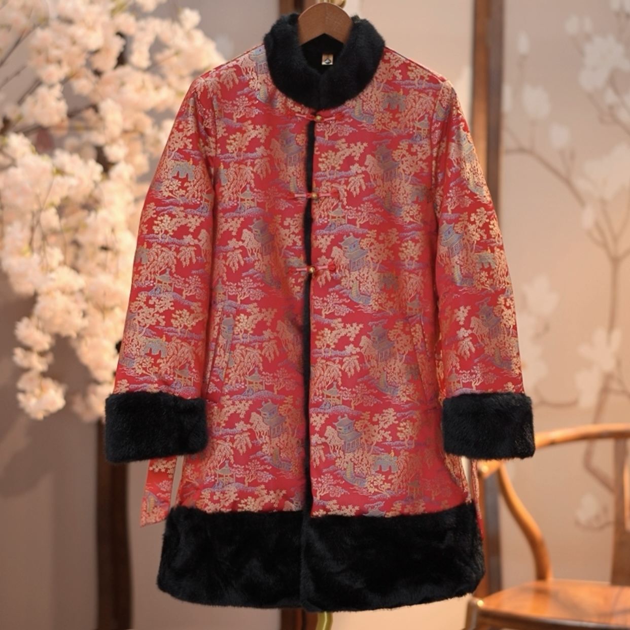 《清娴静-双面穿》22025新中式国风提花女士百搭长袖长款外套