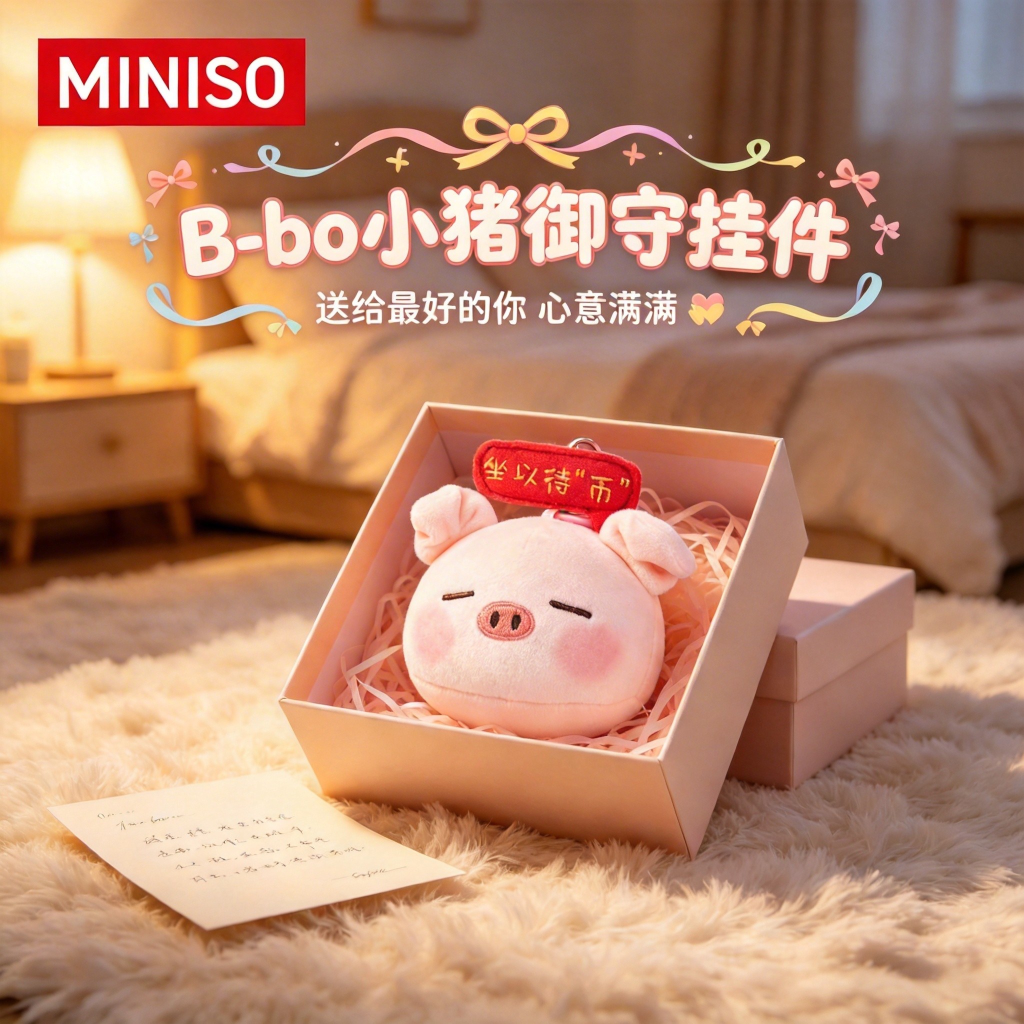 MINISO名创优品B-bo小猪御守祝福挂件玩偶可爱包挂捏捏生日礼物