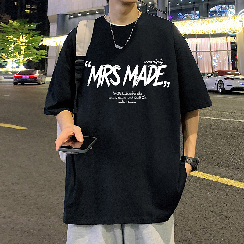纯棉短袖t恤男夏季新款休闲宽松潮牌男装港风美式字母高街体恤衫