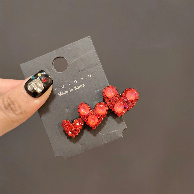 时尚爆款爱心鸭夹可爱彩色施家水晶发夹多巴胺刘海夹侧边夹发饰女