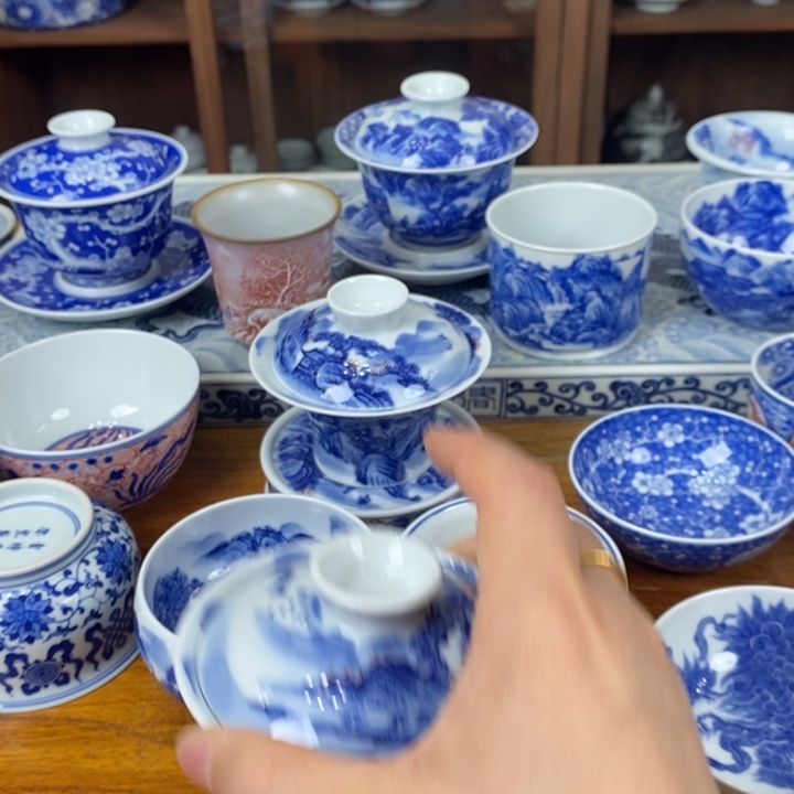 青花手绘山水微瑕