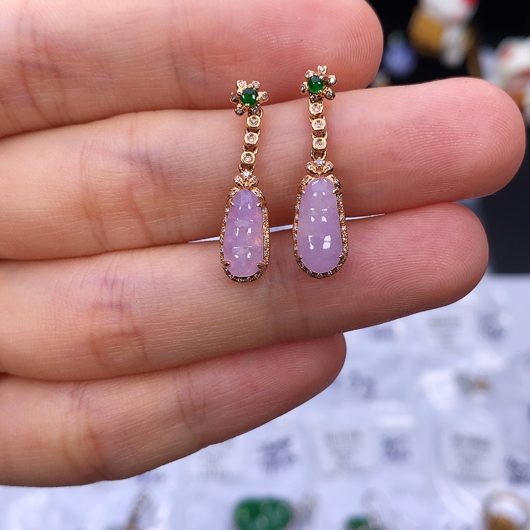 游***游翡翠18K金镶嵌挂件天然缅甸翡翠Ａ货耳饰