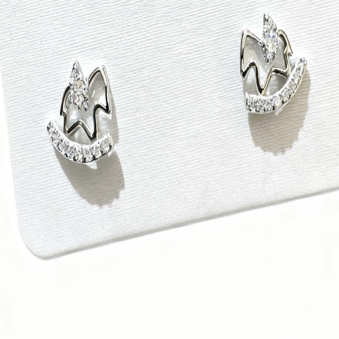 925银合成锆石耳饰 小马耳钉镶钻养耳洞百搭通体银镀白金小众耳环