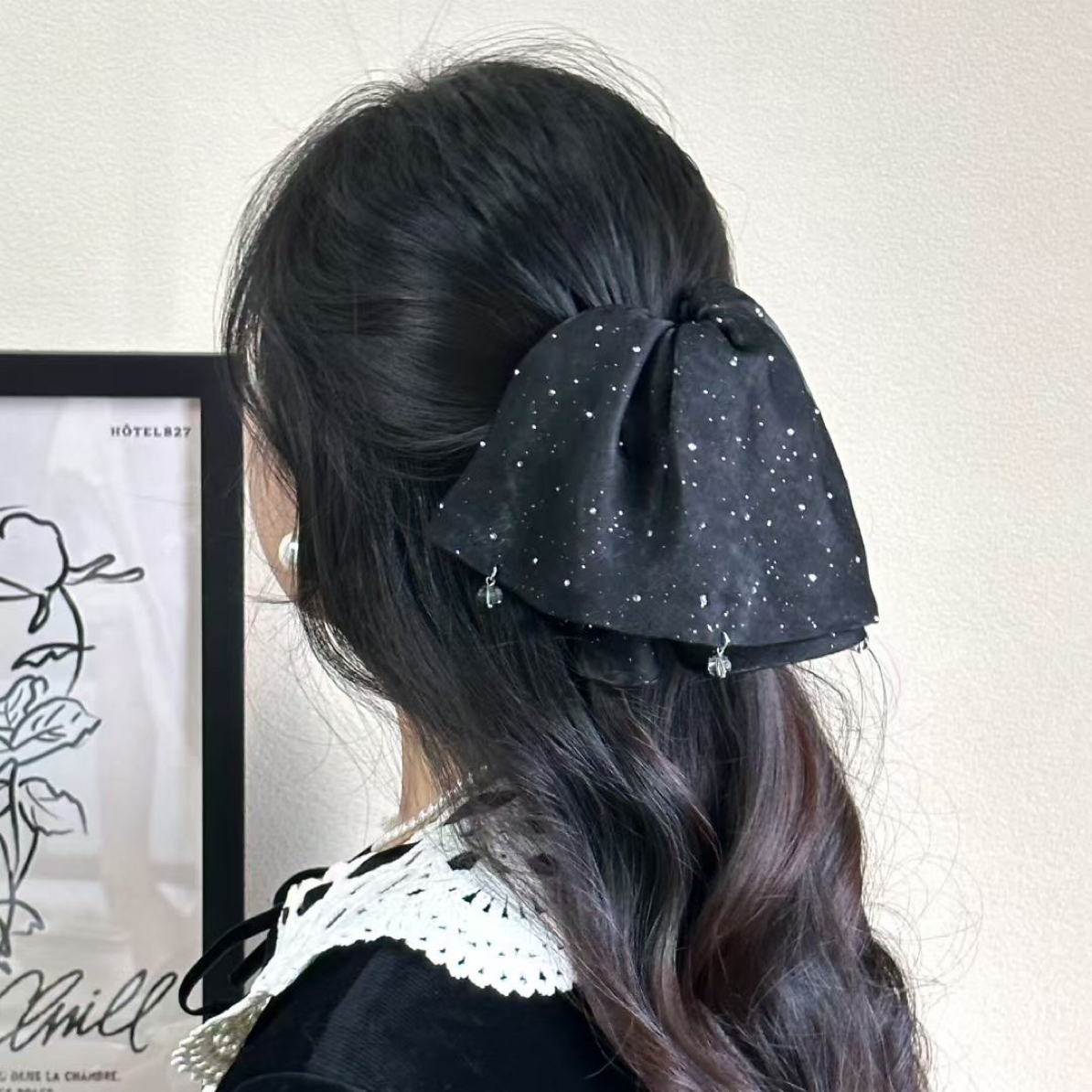 新疆发货 淑伊家星空烫钻双层裙摆马尾抓