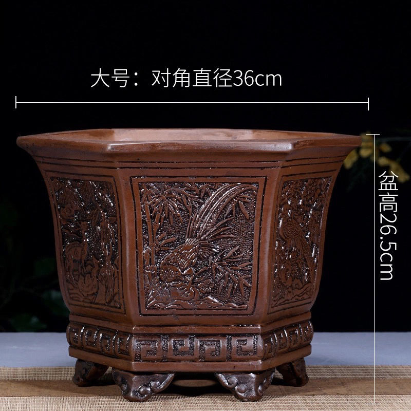 仙人球多肉绿树植桌面文竹陶瓷盆景盆紫砂君子兰花盆简约透气紫砂
