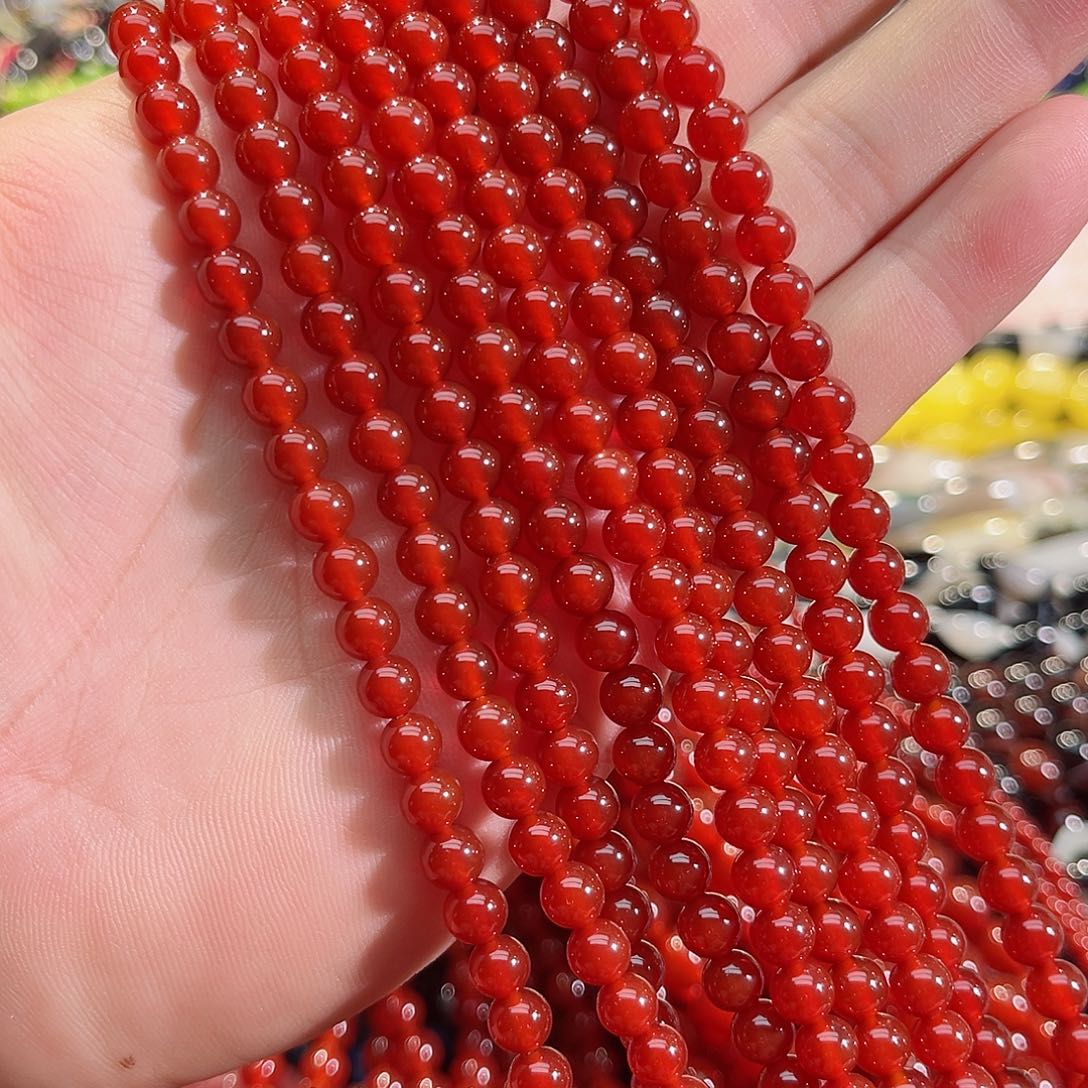 玛瑙/玉髓未镶嵌珠宝半成品A货红玛瑙一条6mm