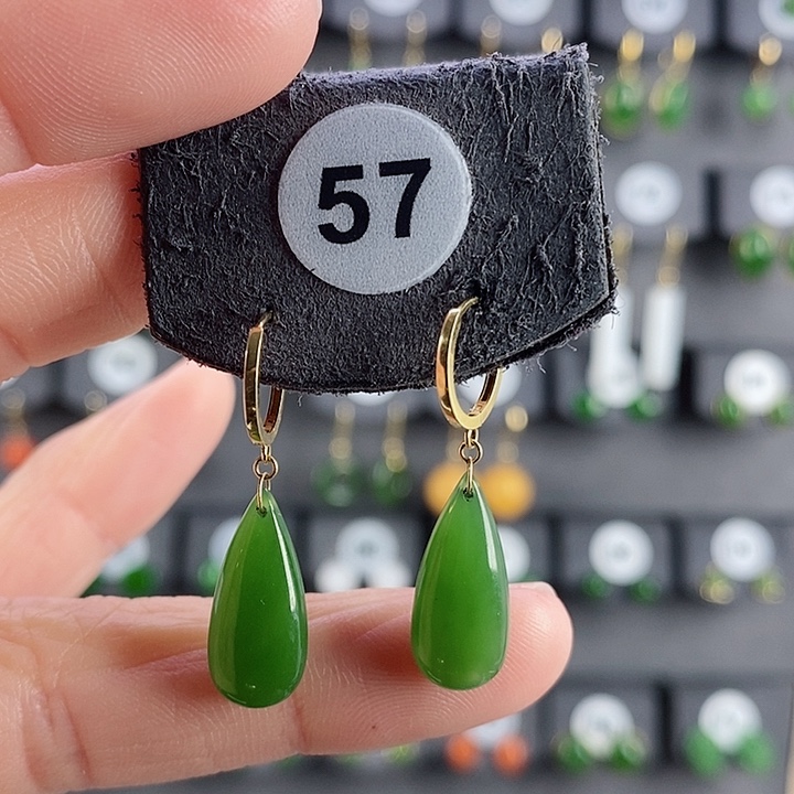 和田玉耳饰18K金镶嵌