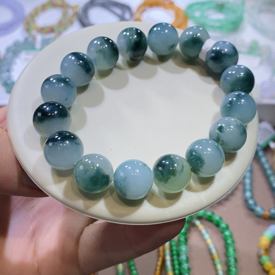 翡翠手链未镶嵌飘蓝花手串卡12