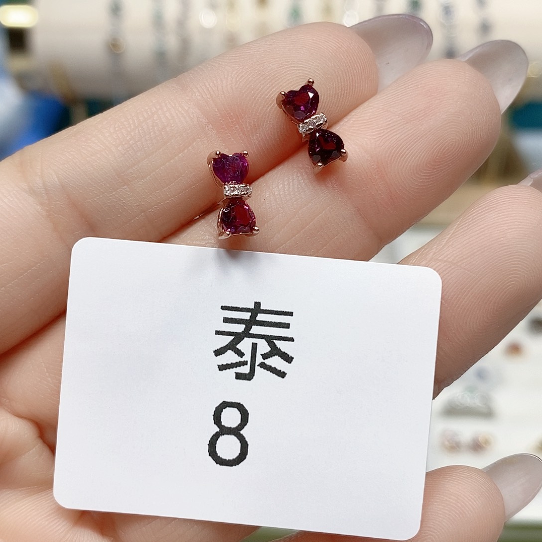 石榴石耳饰银S925镶嵌泰8