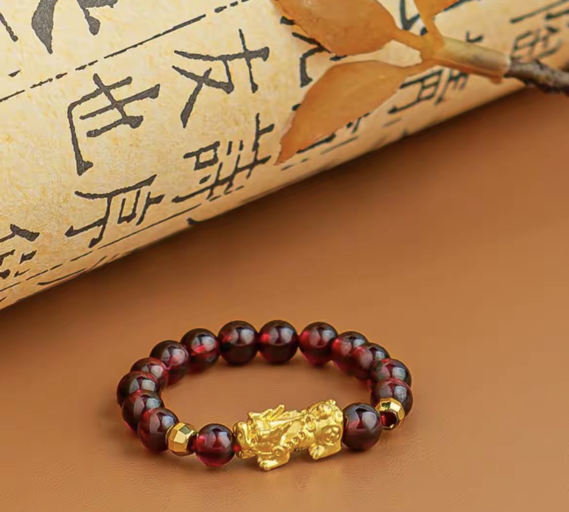 足金999貔貅搭配天然石榴石女款带证书轻奢高级感18-19