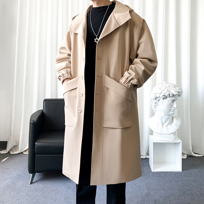 PLQV新款韩版中长款大衣连帽风衣宽松上衣休闲宽松加厚百搭高街潮