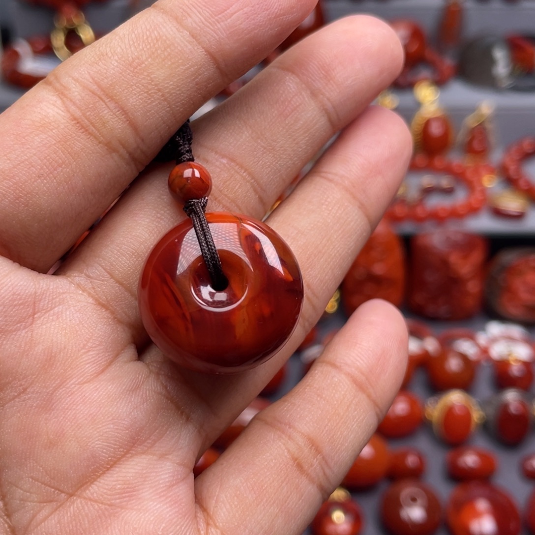 南红玛瑙未镶嵌珠宝奇石平安扣吊坠