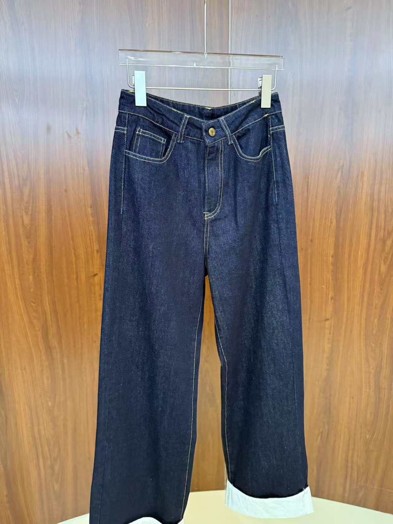 阔腿裤慵懒风高腰牛仔裤老钱风立体剪裁港风运动风9845