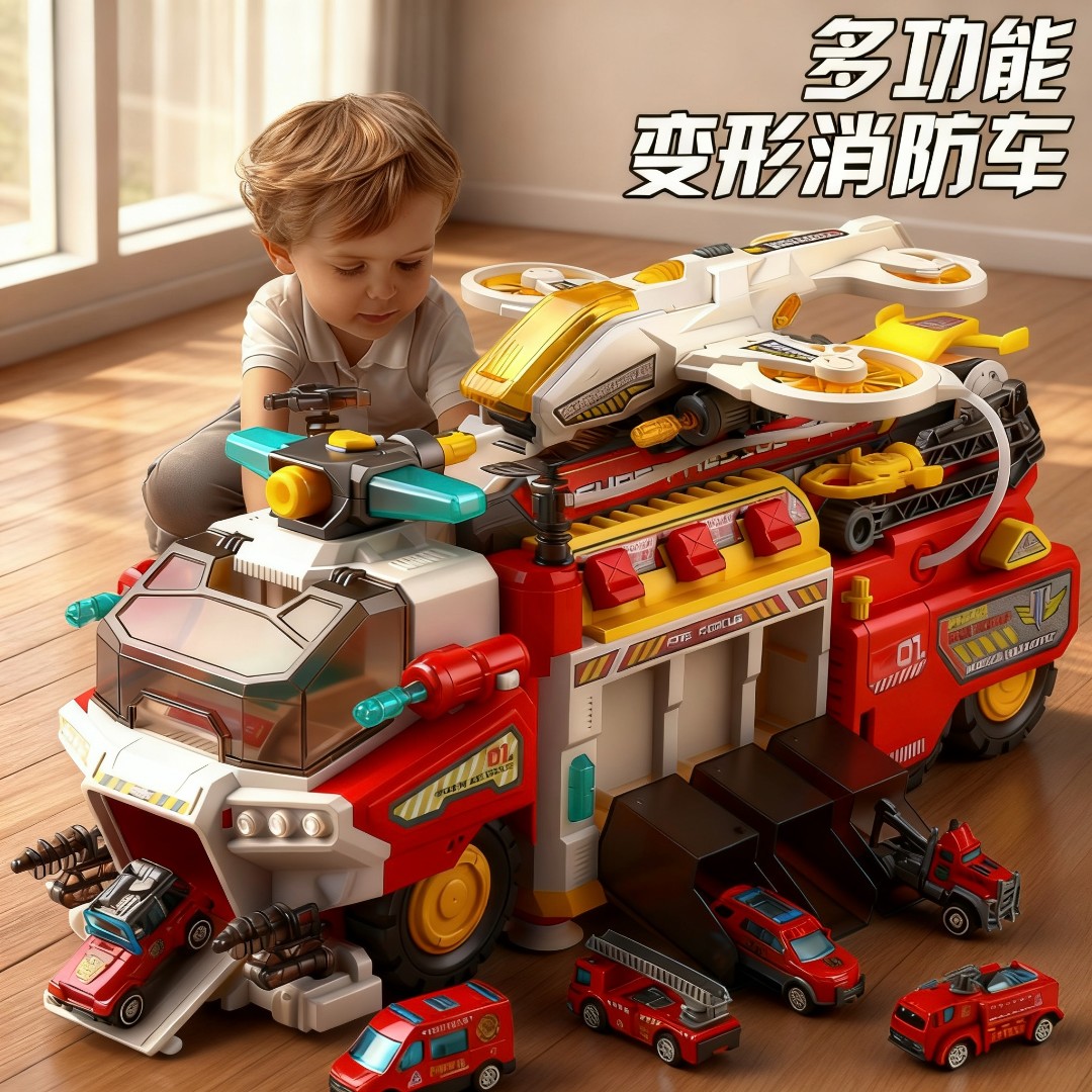 山姆多功能救援消防车儿童玩具大号警车合金喷水弹射轨道益智男孩