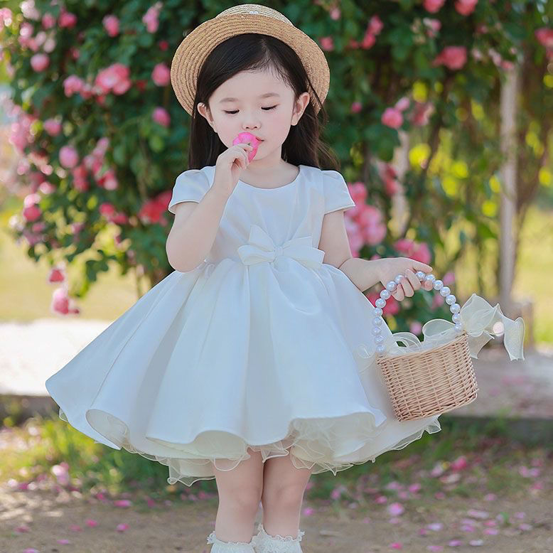 女童白色公主裙高端礼服小女孩宝宝生日花童婚礼儿童连衣裙春夏款