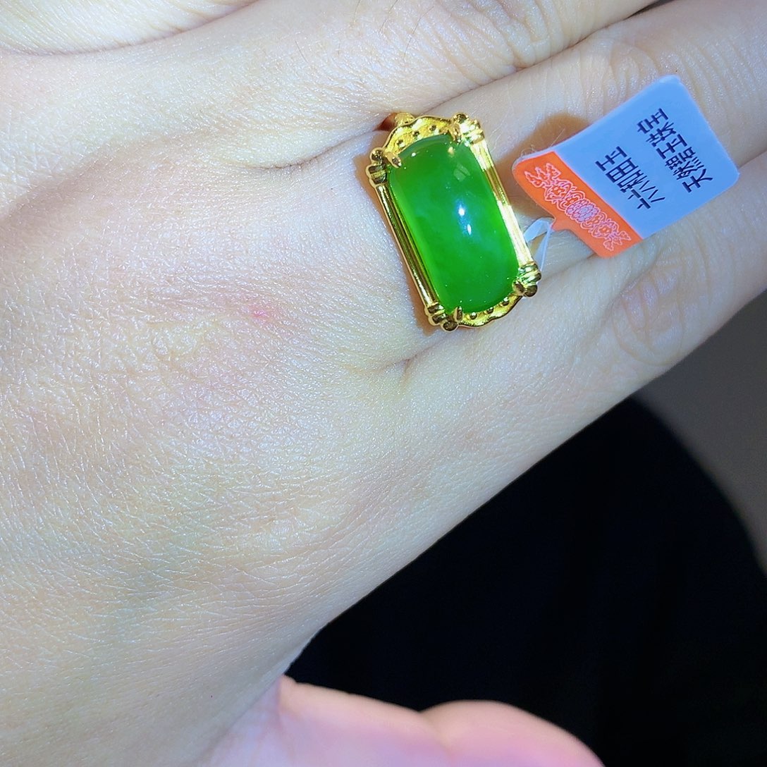 和田玉（碧玉）戒指银S925镀金镶嵌