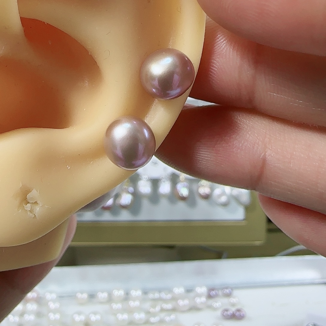 淡水珍珠耳钉银S925镶嵌